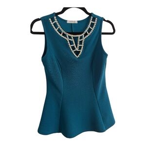 Papaya Teal Embellished Tank Top